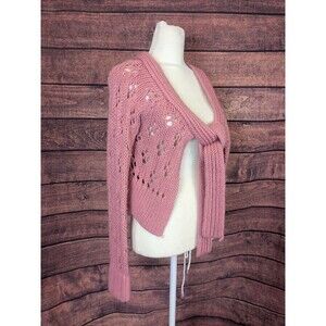 Y2K Bebe Cardigan Sweater SZ M Dusty Pink Open Chunky Knit Cropped Tie Front